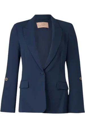 Twin-Set Jassen, Dames, Blauw, XL, Polyester, Donkerblauwe Blazer Jas