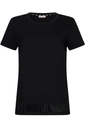 Liu Jo Tops, Dames, Zwart, XL, Katoen, Modieuze Katoenen T-shirt met Strass Logo