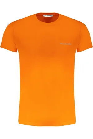 Trussardi Tops, Heren, Oranje, M, Oranje T-shirt Korte Mouwen Logo Print