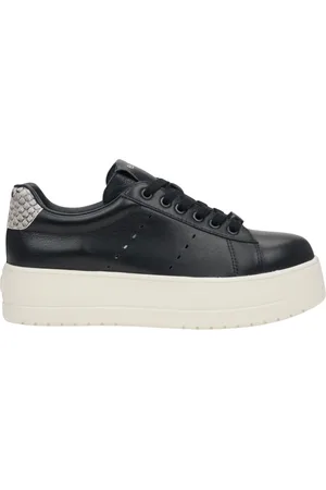Estro Schoenen, Dames, Zwart, 39 EU, Leer, Zwarte Leren Lage Sneakers voor Vrouwen met Dikke Zool