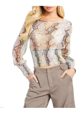 Guess Tops, Dames, Veelkleurig, M, Python Patroon Lange Mouw Top