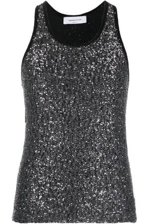 Fabiana Filippi Tops, Dames, Zwart, M, Katoen, Zwarte Paillet Tank Top