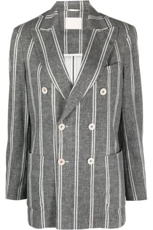 Circolo Jassen, Dames, Zwart, L, Katoen, Gestreepte Dubbel-Breasted Zwarte Jas