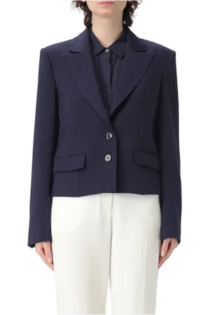 Patrizia Pepe Jassen, Dames, Blauw, XS, Polyester, Blauwe Crêpe Jas met Fly Detail