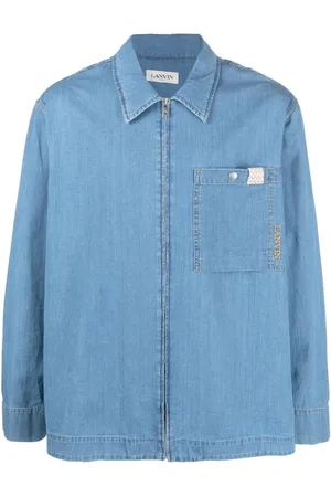 Lanvin Overhemden, Heren, Blauw, M, Denim, Heldere Blauwe Zip-Up Denim Shirt