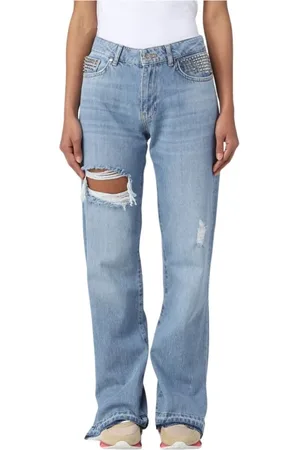 GAËLLE Jeans, Dames, Blauw, W30, Katoen, Lage Taille Straight Jeans met Studs