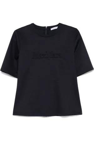 Max Mara Tops, Dames, Blauw, S, Blauw Crew Neck T-shirt met Logo