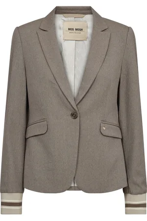 Mos Mosh Jassen, Dames, Grijs, L, Katoen, Gestreepte Geribbelde Blazer Chocolade Chip