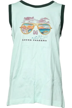 Dolce & Gabbana Tops, Dames, Groen, L, Katoen, Lichtgroene Grafische Print Tanktop