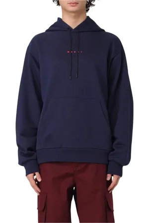 Marni Sweatshirts & Hoodies, Heren, Blauw, M, Katoen, Geborduurde Logo Hoodie Wit Sweatshirt