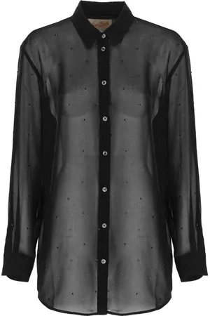 MC2 SAINT BARTH Blouses & Shirts, Dames, Zwart, XS, Zwarte Blouse met Kraag en Strass Details