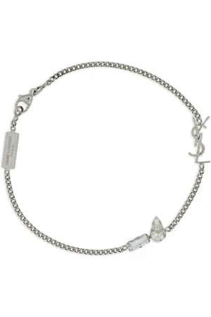 Saint Laurent Accessoires, Dames, Grijs, S, Edelsteen Logo Armband in Zilver