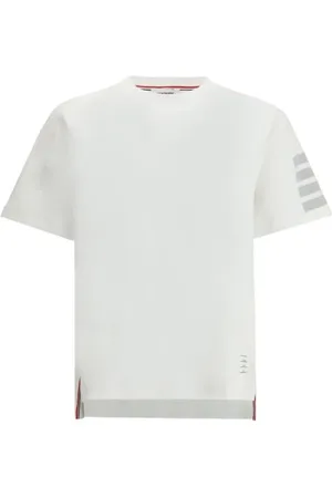Thom Browne Tops, Heren, Wit, L, Katoen, Horizontale Banden Katoenen T-Shirt