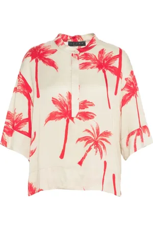 Kaos Blouses & Shirts, Dames, Veelkleurig, S, Satijn, Beige Satijnen Blouse Mandarin Kraag