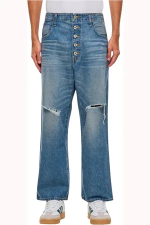JUNYA WATANABE Jeans, Heren, Blauw, M, Katoen, Versleten Blauwe Jeans
