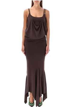 The Attico Kleedjes, Dames, Bruin, S, Donkerbruine Midi Jurk Slim Fit