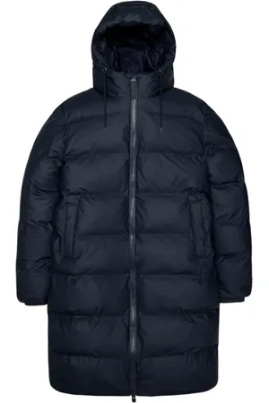 Rains Mantels, Heren, Blauw, M, Polyester, Waterdichte Pufferjas met capuchon
