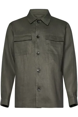 MICHAEL COAL Jassen, Heren, Groen, M, Linnen, Groene Field Jacket Militaire Stijl