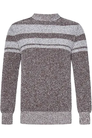 Malo Truien, Heren, Bruin, L, Katoen, Bruine Gestreepte Crewneck Sweater
