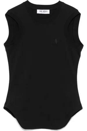 The Attico Tops, Dames, Zwart, S, Katoen, Zwarte Mouwloze Katoenen Tanktop