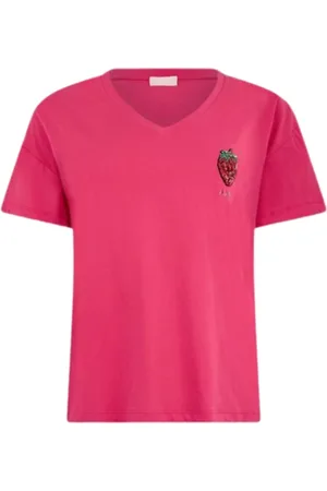 Liu Jo Tops, Dames, Roze, M, Katoen, Aardbeimotief katoenen t-shirt