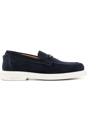 VERSACE Schoenen, Heren, Zwart, 44 EU, Suède, Blauwe Suède Loafers met Medusa Detail