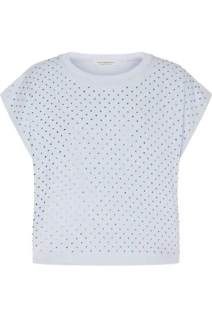 Serafini Tops, Dames, Blauw, S, Katoen, Blauw Katoenen T-Shirt met Strass