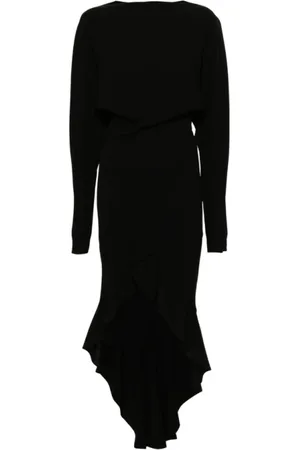 Serafini Kleedjes, Dames, Zwart, S, Polyester, Bruine gedrapeerde jurk met ruches