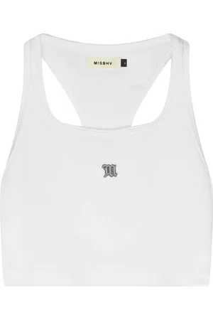 MISBHV Tops, Dames, Wit, S, Katoen, Witte Tanktop met Geborduurd Logo