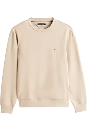Tommy Hilfiger Sweatshirts & Hoodies, Heren, Bruin, XL, Katoen, Beige Crewneck Sweatshirt met Geborduurd Logo
