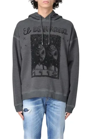 Dsquared2 Sweatshirts & Hoodies, Heren, Grijs, L, Katoen, Grafische Print Hoodie Mannen Grijs