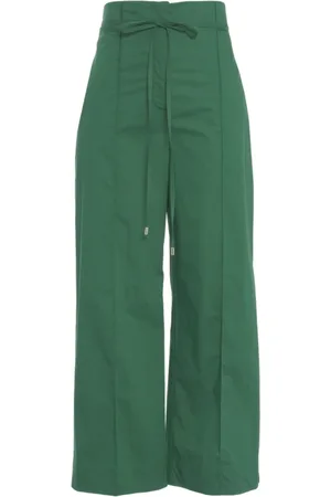Liu Jo Broeken, Dames, Groen, L, Leer, Groene Wijde Hoge Taille Broek
