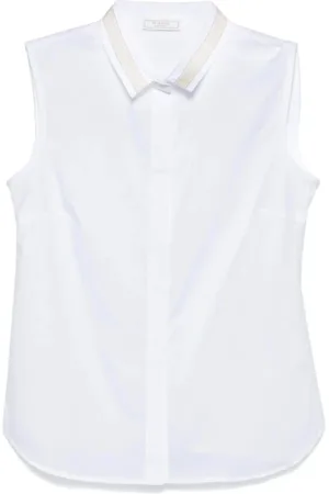 PESERICO SIGN Blouses & Shirts, Dames, Wit, M, Katoen, Witte Logo-Trim Overhemd met Knoopsluiting