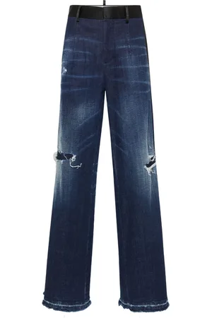 Dsquared2 Jeans, Dames, Blauw, 3Xs, Denim, Blauwe Ripped Denim Jeans met Zijden Satijnen Details