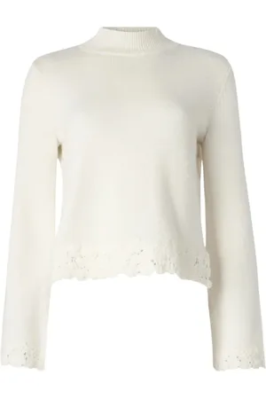 Twin-Set Truien, Dames, Wit, S, Wol, Geborduurde Sweater in Witte Sneeuw