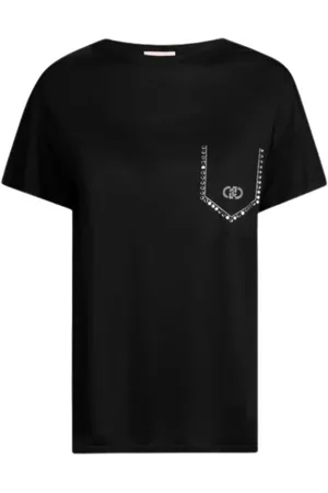 Liu Jo Tops, Dames, Zwart, S, Katoen, Katoenen T-shirt met korte mouwen