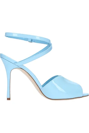 Manolo Blahnik Schoenen, Dames, Blauw, 37 1/2 EU, Leer, Blauwe Sandalen Verhoog Stijl Chic