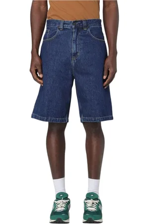 Carhartt Korte broeken, Heren, Blauw, S, Denim, Witte Straight-Leg Denim Jeans