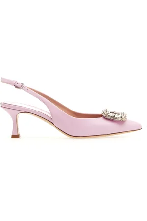 NINALILOU Schoenen, Dames, Roze, 36 EU, Leer, Roze Slingback Pumps met Strass Detail