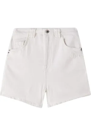 Patrizia Pepe Korte broeken, Dames, Wit, W28, Denim, Witte Bull Denim Shorts met Metalen Ring Detail