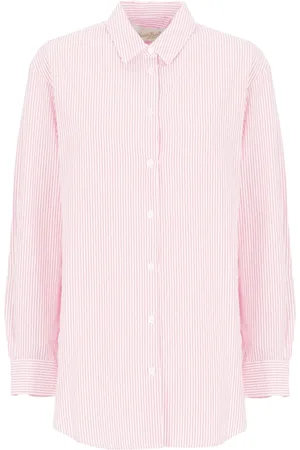 MC2 SAINT BARTH Blouses & Shirts, Dames, Roze, XS, Katoen, Roze Gestreept Katoenen Shirt Vrouw Kraag