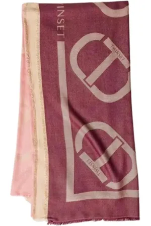 Twin-Set Accessoires, Dames, Veelkleurig, ONE Size, Jacquard Logo Sjaal in Roze
