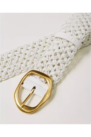 Twin-Set Accessoires, Dames, Wit, S, Leer, Gevlochten leren riem Sneeuw