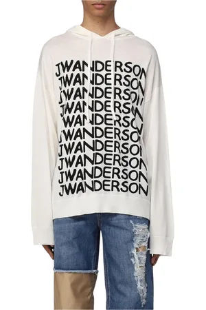 J.W.Anderson Sweatshirts & Hoodies, Heren, Wit, L, Wol, Wollen Hoodie met Logo Intarsia