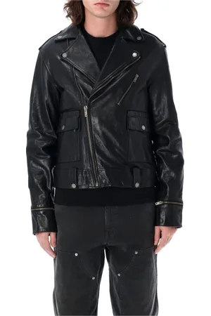 Golden Goose Jassen, Heren, Zwart, L, Leer, Zwarte leren motorjas Ss 25