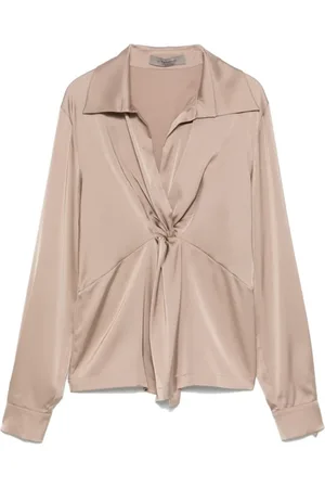 D.EXTERIOR Blouses & Shirts, Dames, Bruin, S, Satijn, Blouse met satijnen afwerking en V-hals