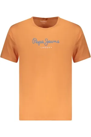 Pepe Jeans Tops, Heren, Oranje, M, Katoen, Oranje Logo Print Katoenen T-shirt