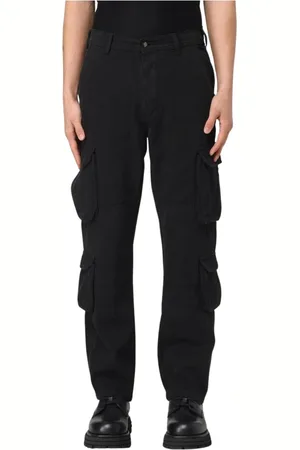 AMISH Jeans, Heren, Zwart, M, Groene Cargo Broek Multi Pocket Design