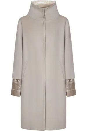 HERNO Mantels, Dames, Wit, L, Beige Winterjas Hoge Kraag