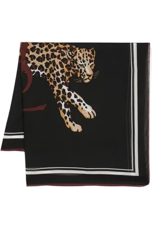Saint Laurent Accessoires, Dames, Zwart, ONE Size, Kasjmier, Leopard Print Modal-Kasjmier Sjaal